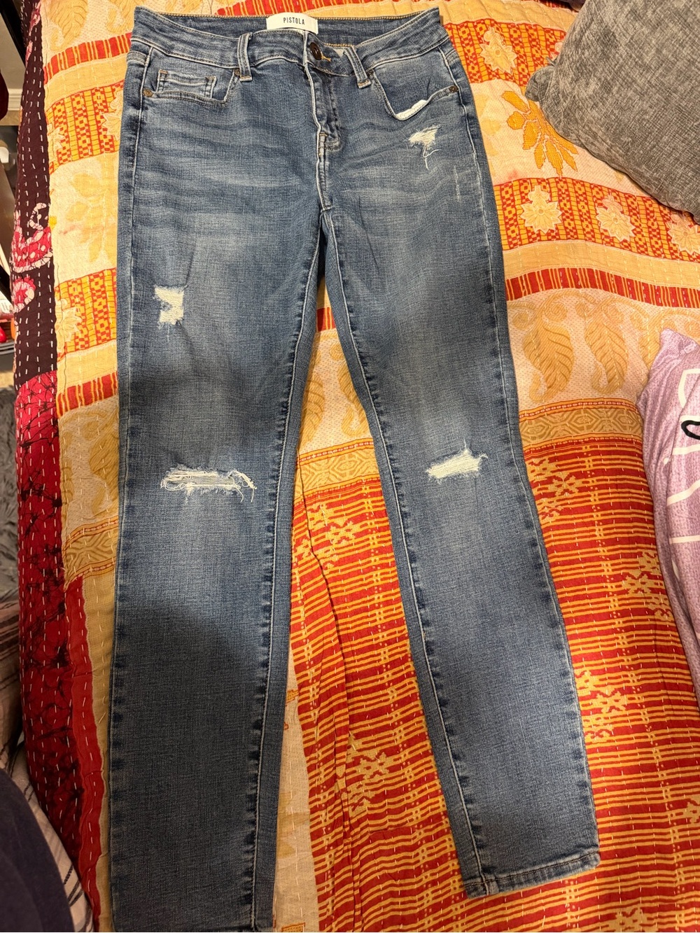pistola Distressed Mid Blue Skinny Jeans